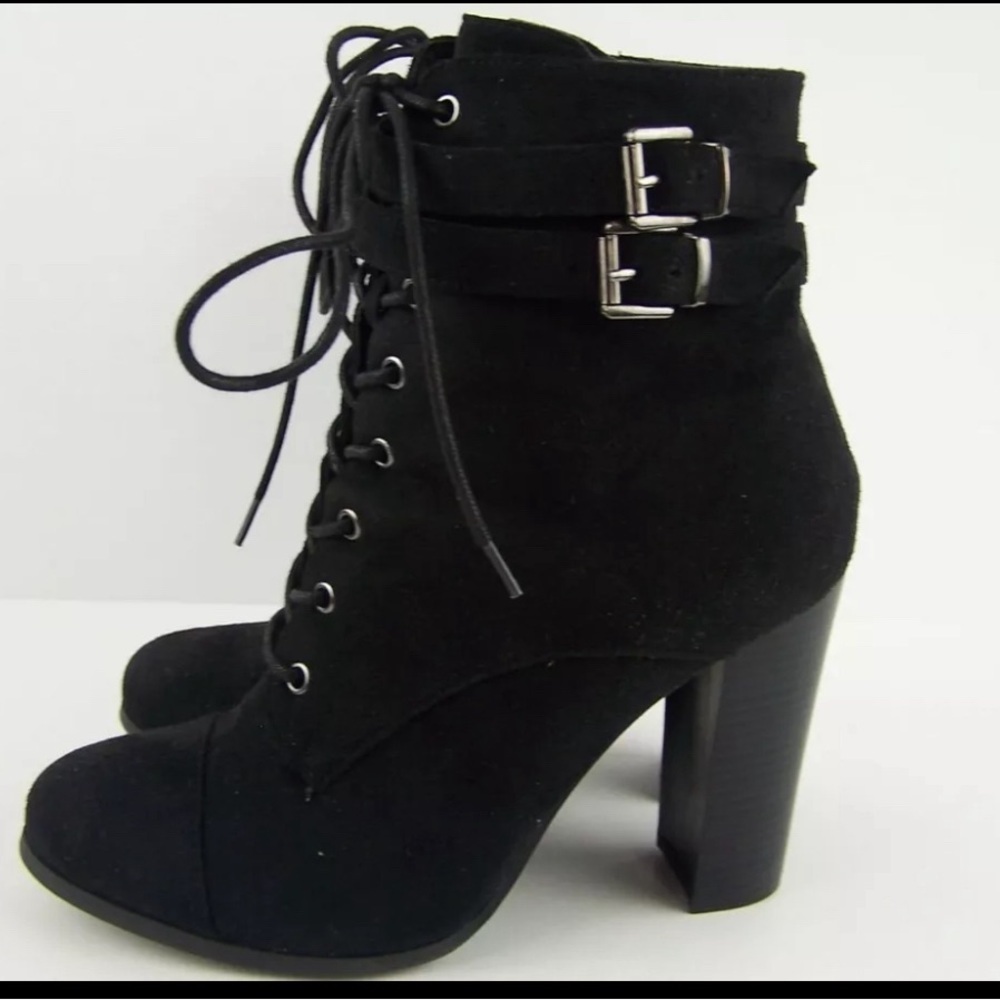 Wild Dive Women's Size 10 Just Fab Ankle Booties Lace up Buckles Faux Suede - Picture 5 of 12